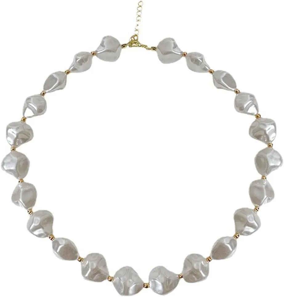Pearl Choker Necklace for Women Chunky Pearl Necklaces Baroque Pearl Necklace Irregular Pearl Necklace White Pearl Beaded Necklace Pearl Charm Necklace Birthday Wedding Jewelry Gifts for Women