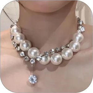 Pearl Necklaces for Women Chunky Pearl Necklace Big Pearl Necklace Statement Necklace Trendy Wedding Party Prom Jewelry for Birde Bridesmaid Accessories