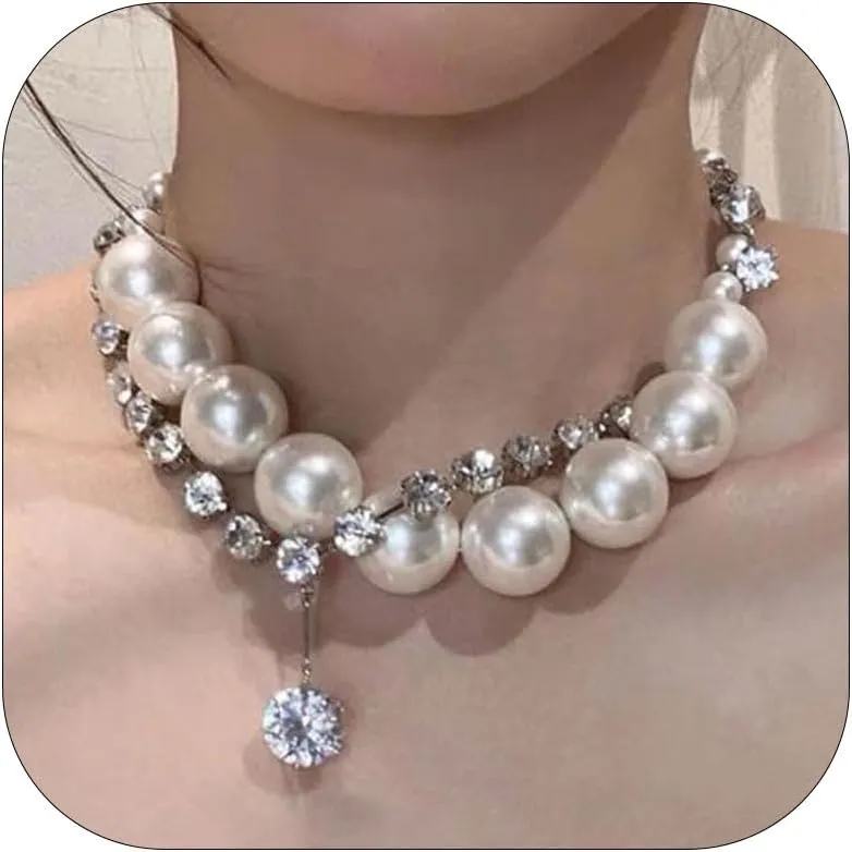 Pearl Necklaces for Women Chunky Pearl Necklace Big Pearl Necklace Statement Necklace Trendy Wedding Party Prom Jewelry for Birde Bridesmaid Accessories