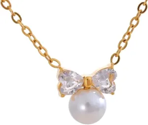 Pearl necklaces for women Delicate Bling AAA Zircon Imitation Pearls Bow Knot Drop Collar Necklace Elegant Korean Popular Jewelry for Women-T21