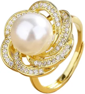 Pearl ring 925 sterling silver wedding ring Engagement ring Cocktail Ring Shiny fashion ring for women cubic zircon oxide ring women jewelry rings statement