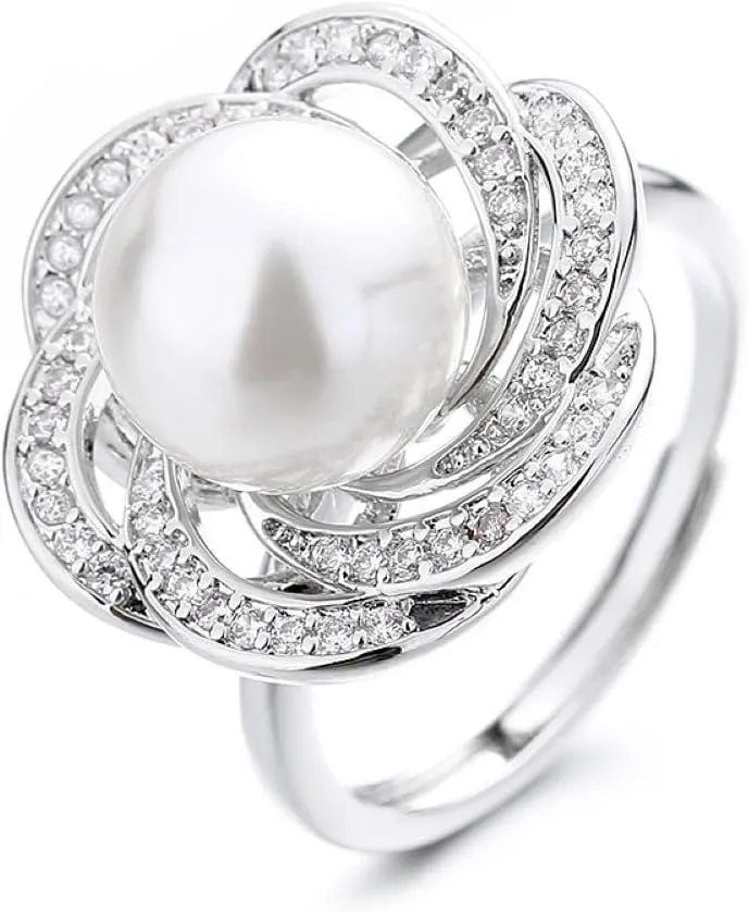 Pearl ring 925 sterling silver wedding ring Engagement ring Cocktail Ring Shiny fashion ring for women cubic zircon oxide ring women jewelry rings statement