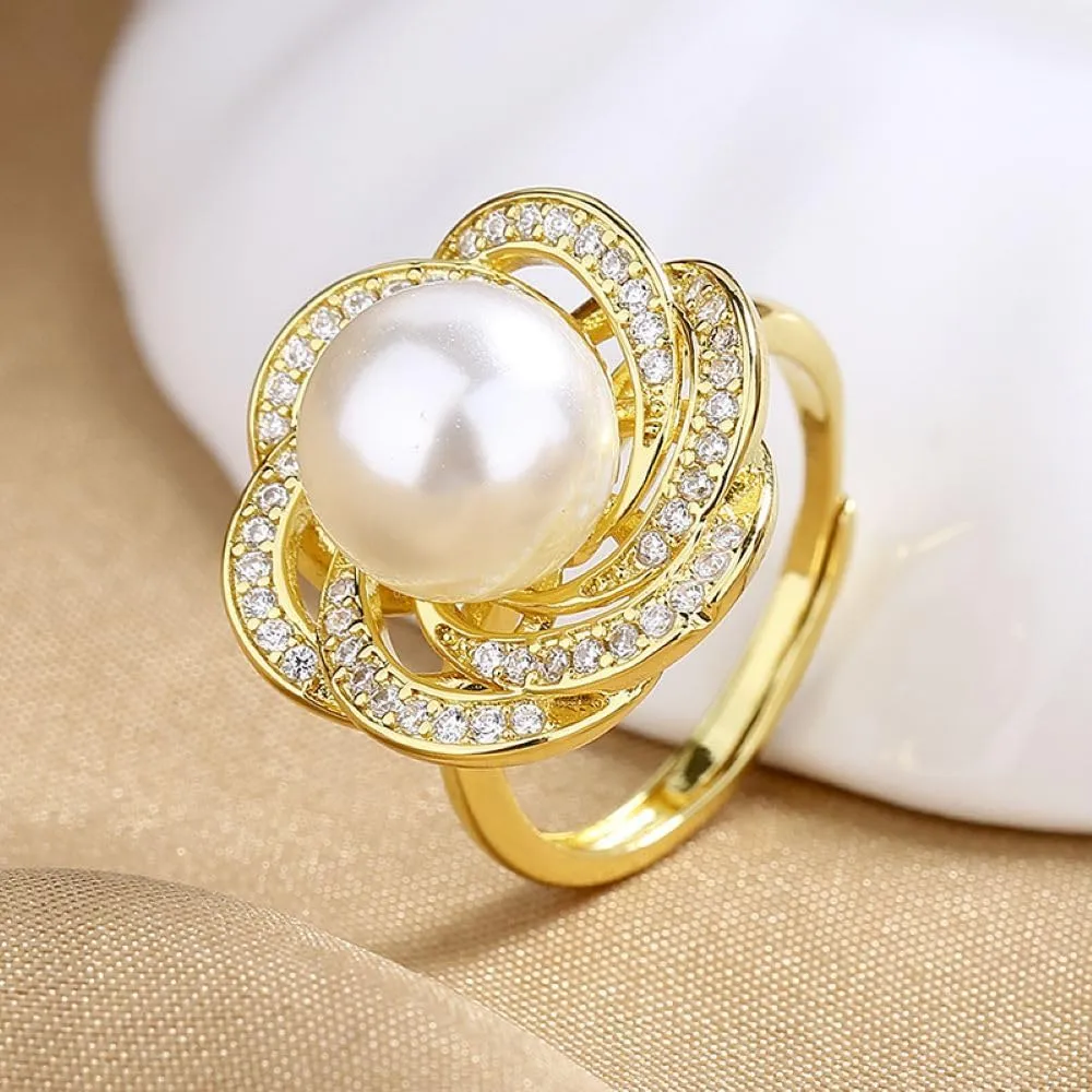 Pearl ring 925 sterling silver wedding ring Engagement ring Cocktail Ring Shiny fashion ring for women cubic zircon oxide ring women jewelry rings statement