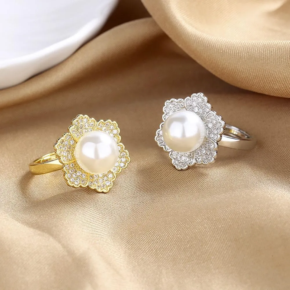 Pearl ring 925 sterling silver wedding ring Engagement ring Cocktail Ring Shiny fashion ring for women cubic zircon oxide ring women jewelry rings statement