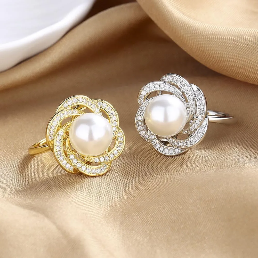 Pearl ring 925 sterling silver wedding ring Engagement ring Cocktail Ring Shiny fashion ring for women cubic zircon oxide ring women jewelry rings statement