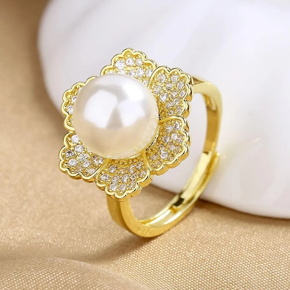 Pearl ring 925 sterling silver wedding ring Engagement ring Cocktail Ring Shiny fashion ring for women cubic zircon oxide ring women jewelry rings statement
