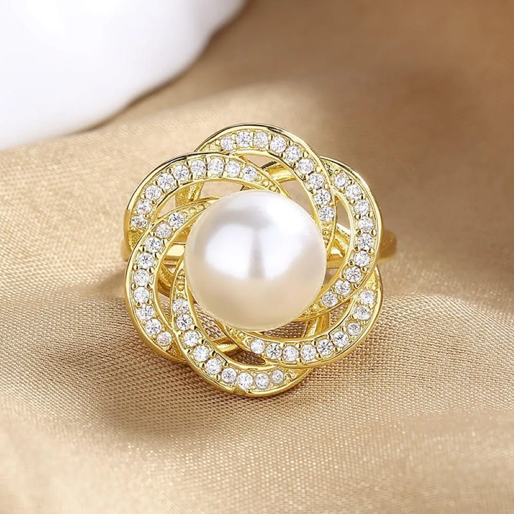 Pearl ring 925 sterling silver wedding ring Engagement ring Cocktail Ring Shiny fashion ring for women cubic zircon oxide ring women jewelry rings statement