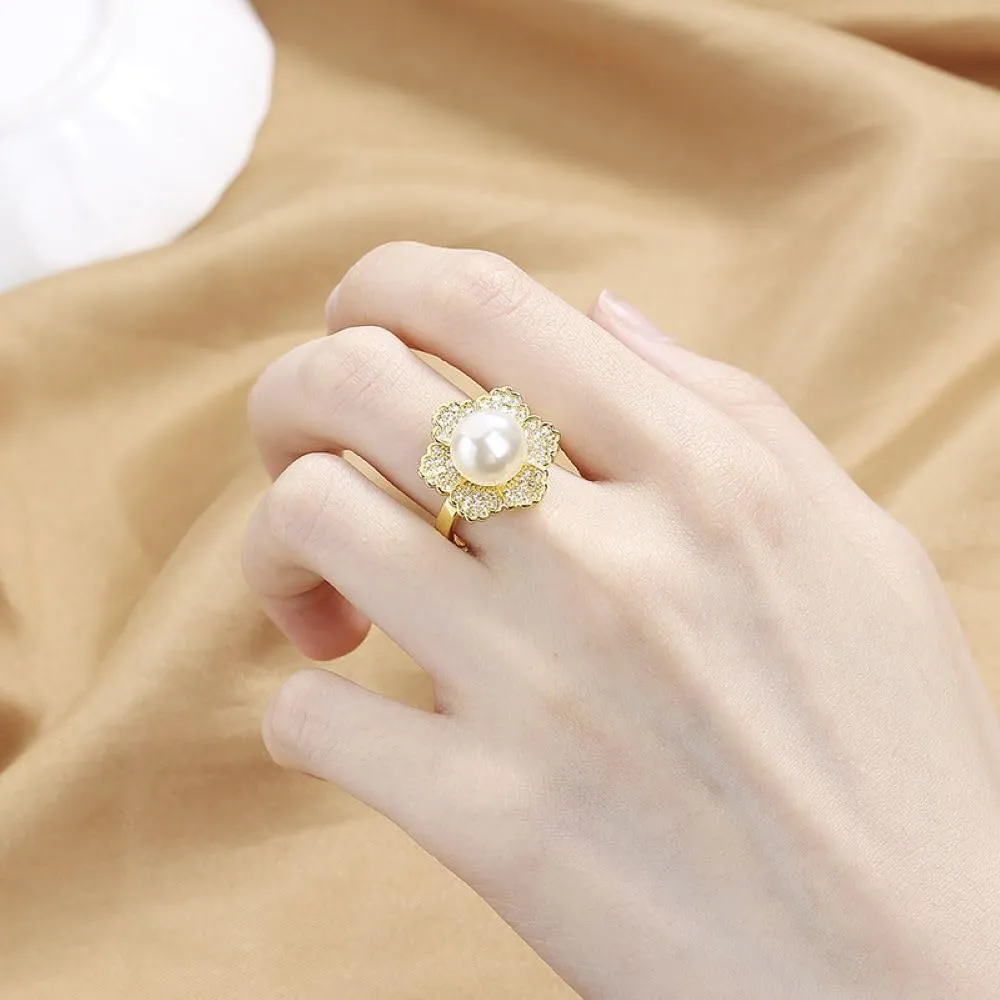Pearl ring 925 sterling silver wedding ring Engagement ring Cocktail Ring Shiny fashion ring for women cubic zircon oxide ring women jewelry rings statement