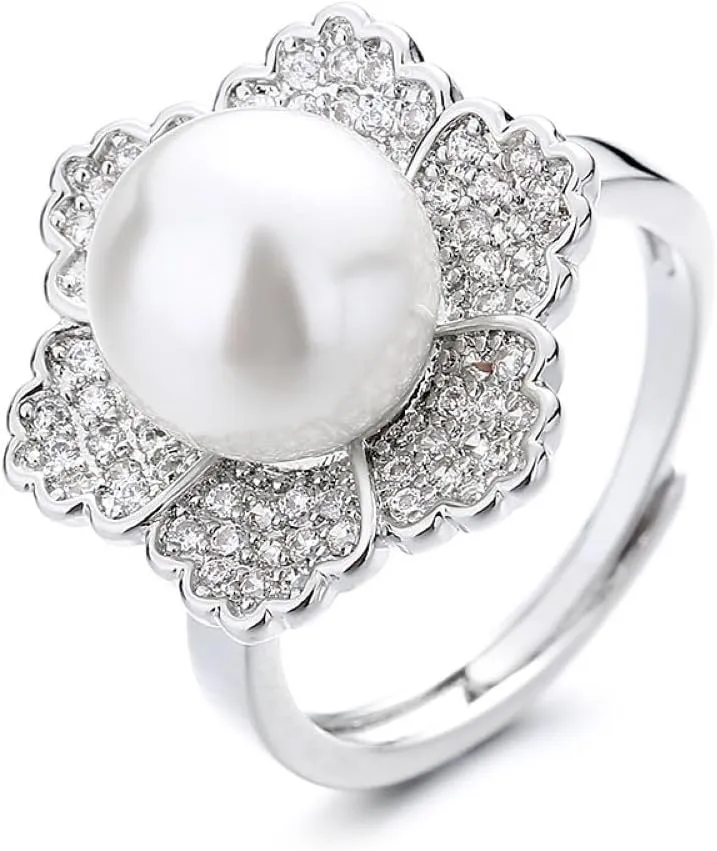 Pearl ring 925 sterling silver wedding ring Engagement ring Cocktail Ring Shiny fashion ring for women cubic zircon oxide ring women jewelry rings statement