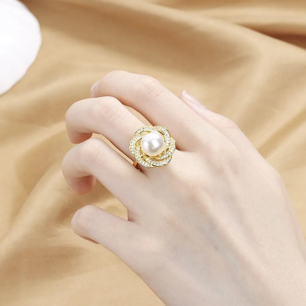 Pearl ring 925 sterling silver wedding ring Engagement ring Cocktail Ring Shiny fashion ring for women cubic zircon oxide ring women jewelry rings statement