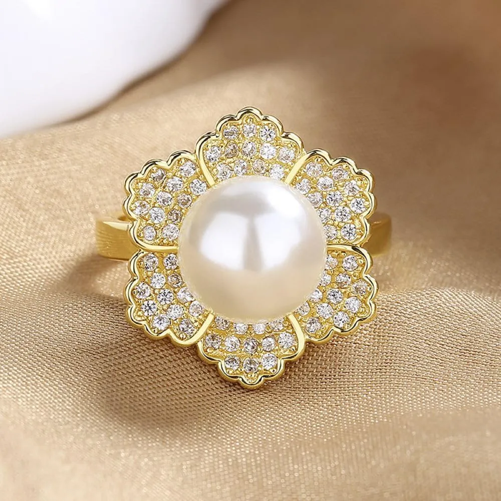Pearl ring 925 sterling silver wedding ring Engagement ring Cocktail Ring Shiny fashion ring for women cubic zircon oxide ring women jewelry rings statement