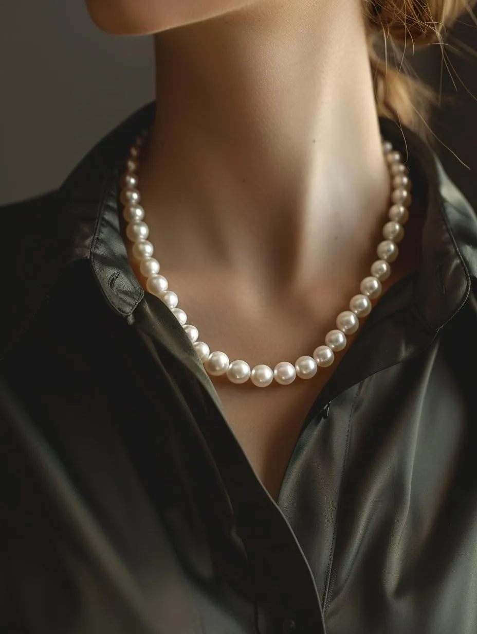 Pearl Strand Necklace for Women with Faux White Round Crystal Pearl Easy Open Clasp 8-10mm Wide 17.72 Inches Bridesmaid Necklace Fashion Jewelry Gifts for Her