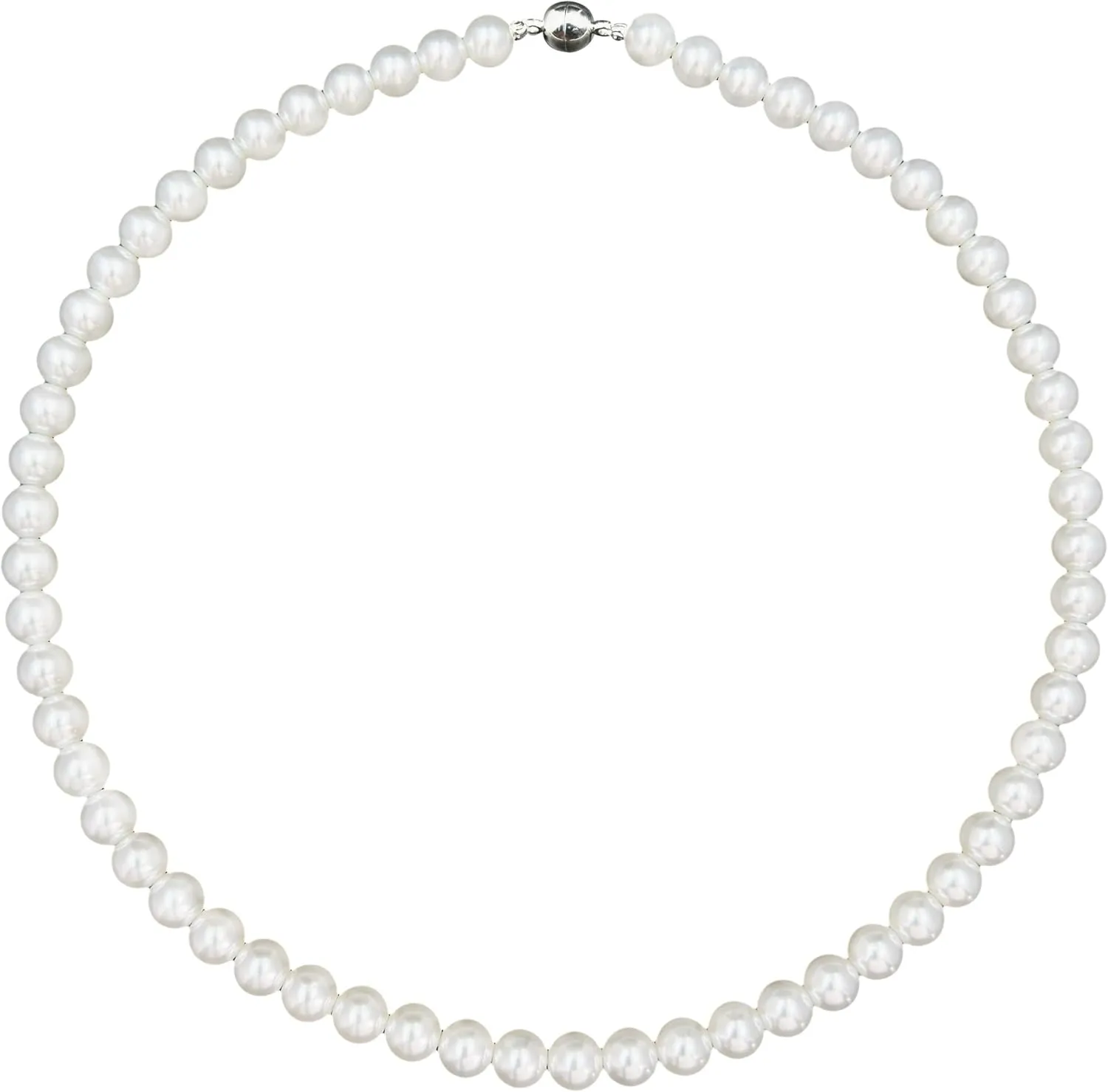 Pearl Strand Necklace for Women with Faux White Round Crystal Pearl Easy Open Clasp 8-10mm Wide 17.72 Inches Bridesmaid Necklace Fashion Jewelry Gifts for Her