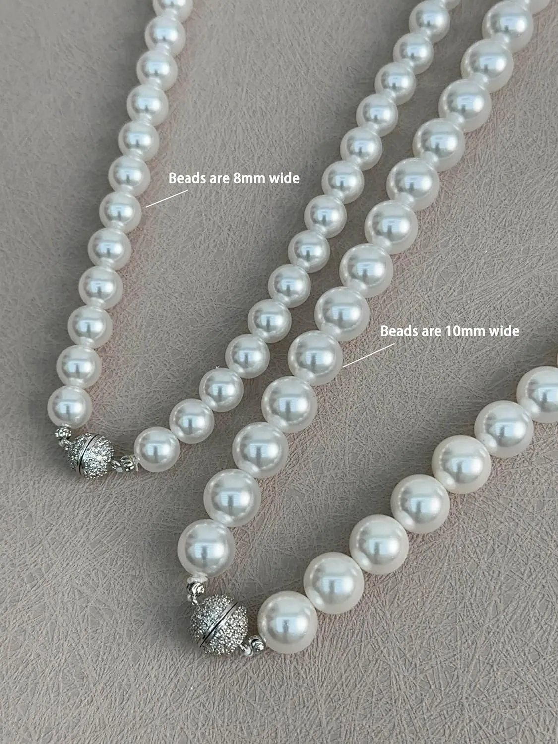 Pearl Strand Necklace for Women with Faux White Round Crystal Pearl Easy Open Clasp 8-10mm Wide 17.72 Inches Bridesmaid Necklace Fashion Jewelry Gifts for Her