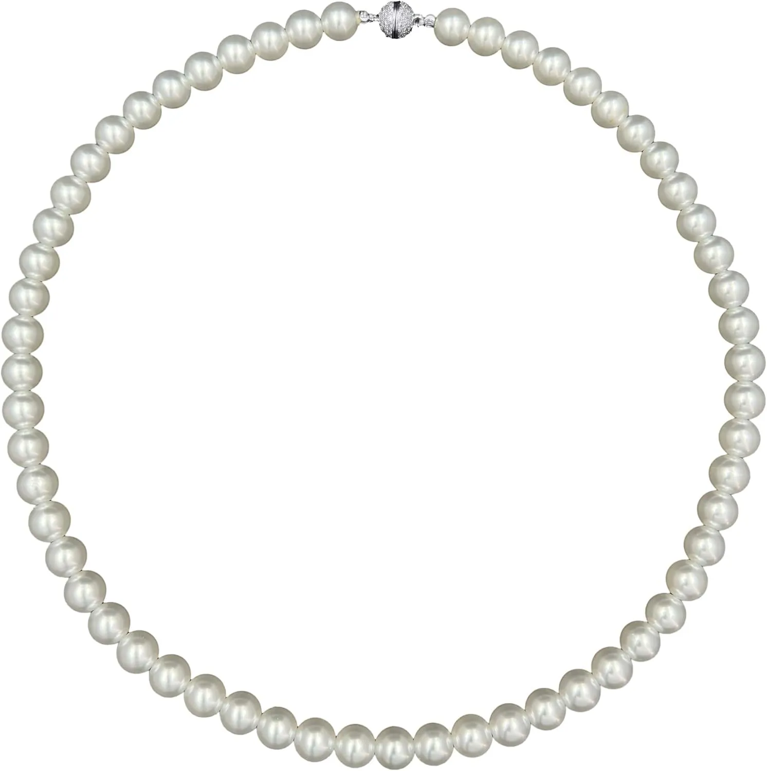 Pearl Strand Necklace for Women with Faux White Round Crystal Pearl Easy Open Clasp 8-10mm Wide 17.72 Inches Bridesmaid Necklace Fashion Jewelry Gifts for Her