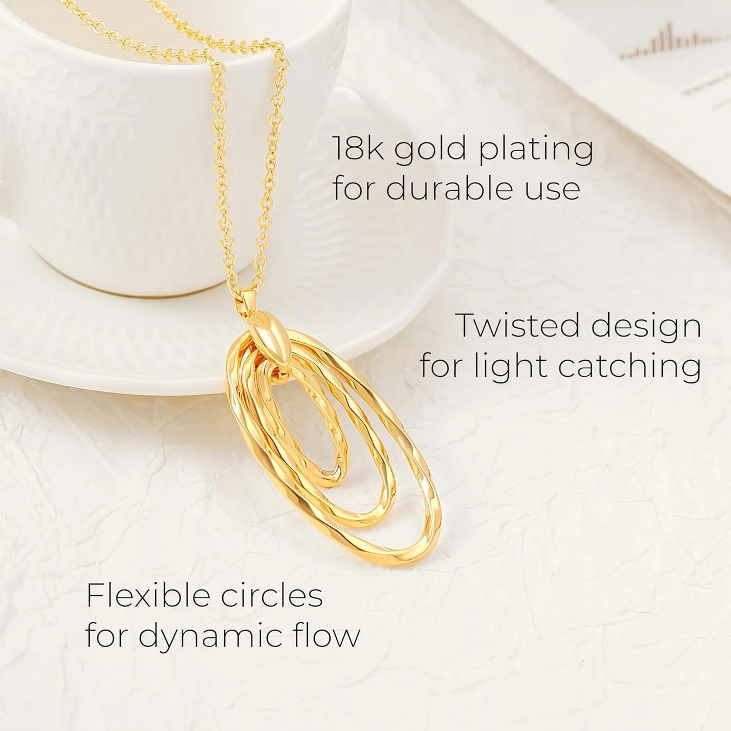PEARLADA 18k Gold Chain Long Necklace, Boho Sweater Necklace for Women, Geometric Pendant Y Necklace