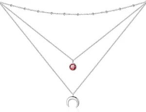PEIMKO Dainty Non Tarnish Gold Plated 925 Sterling Silver Crescent Moon Double Layered Choker Necklace for Women, Triple Layered Moonstone Necklaces June Birthday Gift for Women