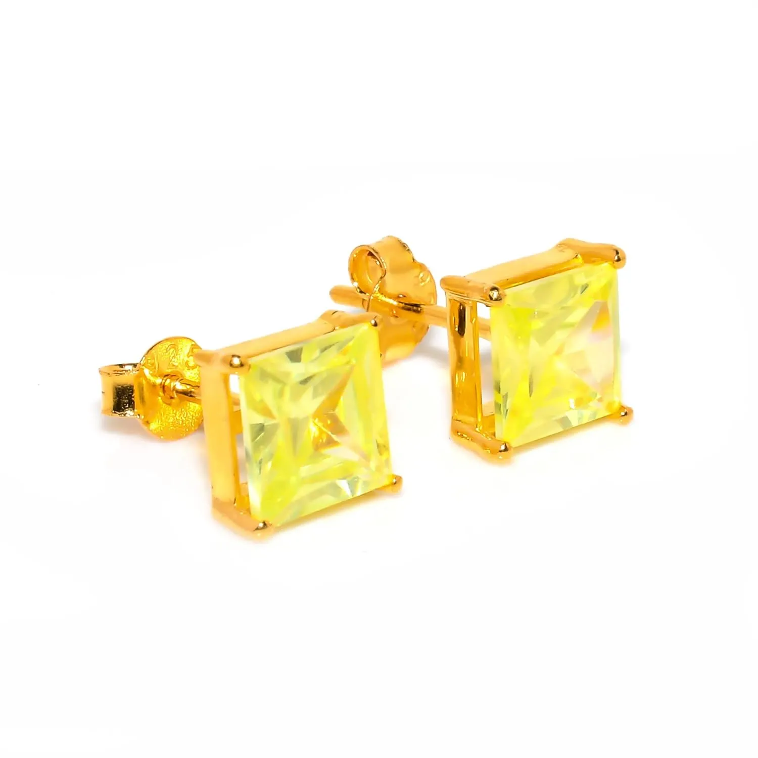 Peridot Gemstone Stud for Woman 925 Sterling Silver Earrings for Girls Ear cuff 7x7 mm (Silver)