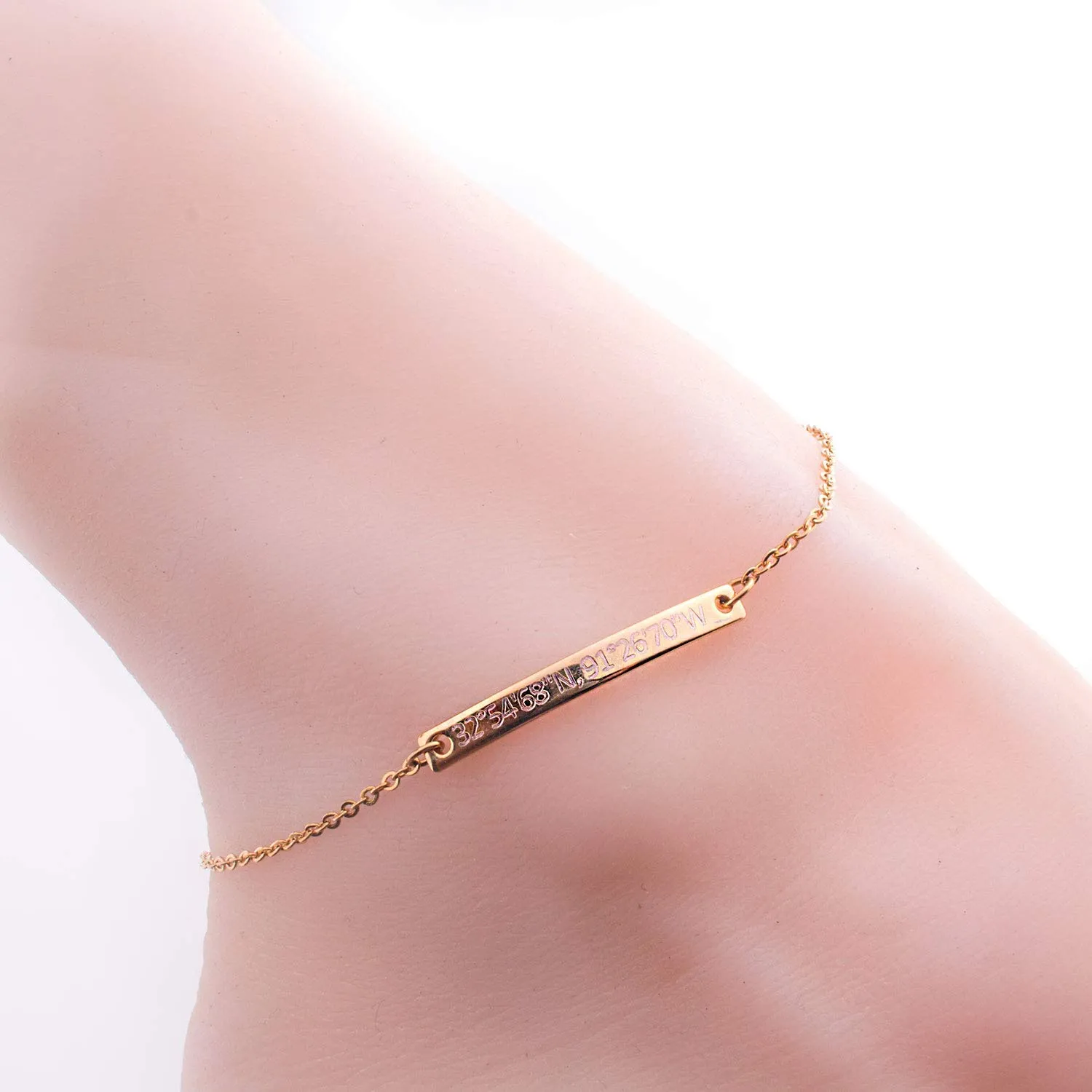Personalized Gift Anklet Coordinate Gold Plated Bar Anklet GPS Personalized Delicate Initial Anklet with Bridesmaid Charms Hand Stamp or Machine Engraving Christmas, Best Graduation Day Gift