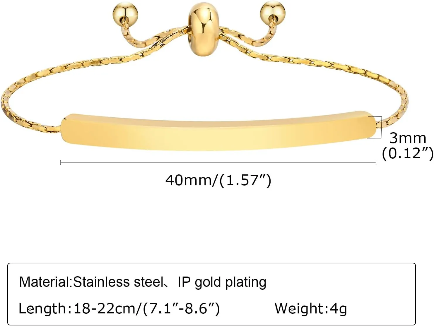 Personalized gift Gold Plated Adjustable Bar Bracelet for Women, Silver Bar Bracelet Stainless Steel Inspirational Friendship Cuff for Women Simple Delicate, 7.1" to 8.6"