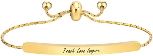 Personalized gift Gold Plated Adjustable Bar Bracelet for Women, Silver Bar Bracelet Stainless Steel Inspirational Friendship Cuff for Women Simple Delicate, 7.1" to 8.6"