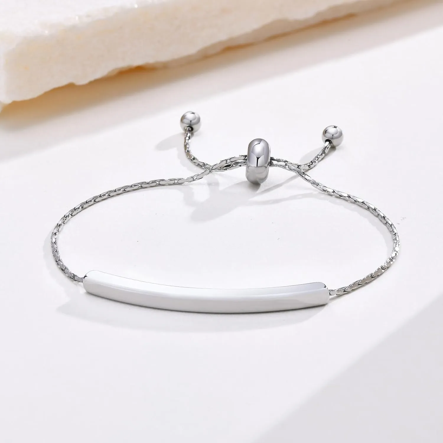 Personalized gift Gold Plated Adjustable Bar Bracelet for Women, Silver Bar Bracelet Stainless Steel Inspirational Friendship Cuff for Women Simple Delicate, 7.1" to 8.6"
