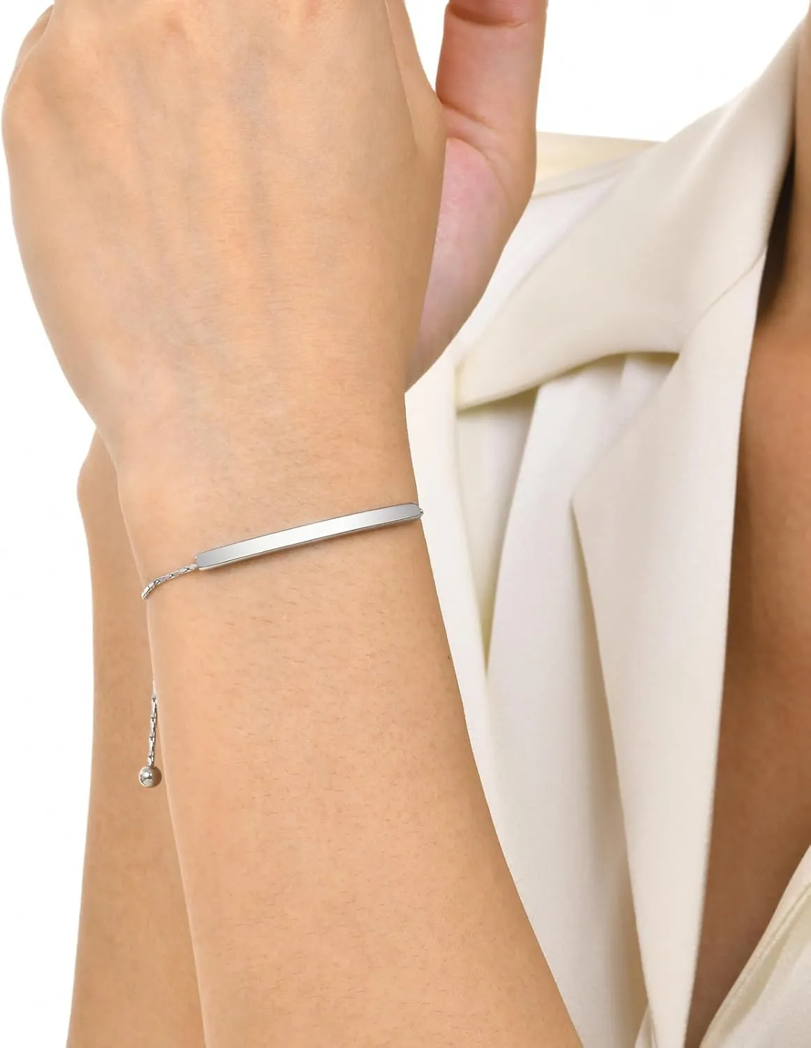 Personalized gift Gold Plated Adjustable Bar Bracelet for Women, Silver Bar Bracelet Stainless Steel Inspirational Friendship Cuff for Women Simple Delicate, 7.1" to 8.6"