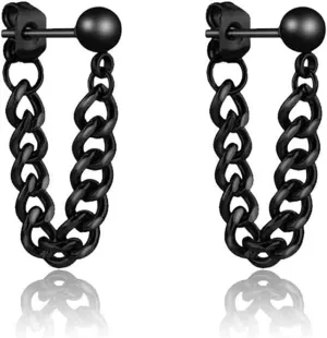 Personalized Punk Chain Tassel Ball Studs Unique Silver Chain Dangle Drop Earrings for Women Men Unisex