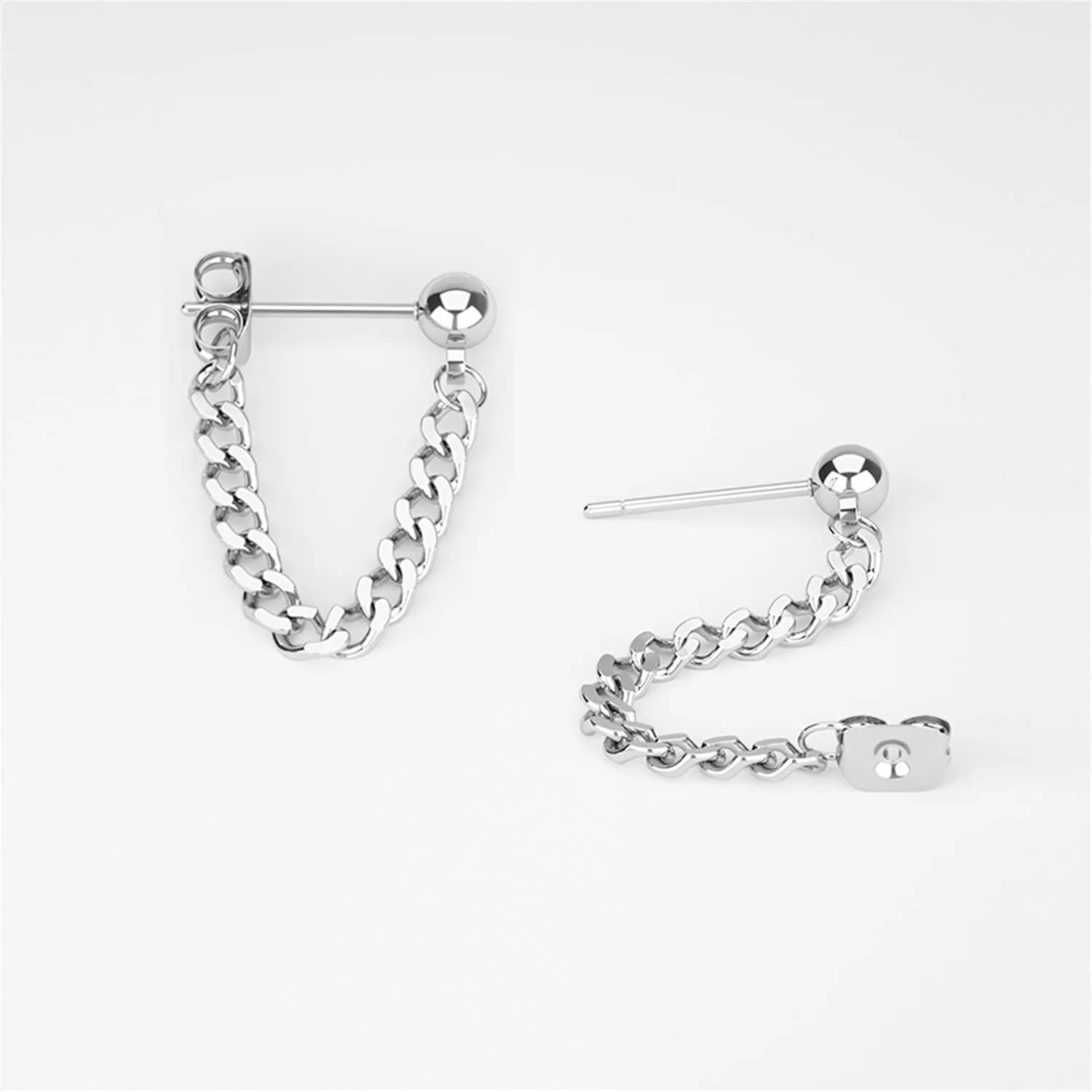 Personalized Punk Chain Tassel Ball Studs Unique Silver Chain Dangle Drop Earrings for Women Men Unisex