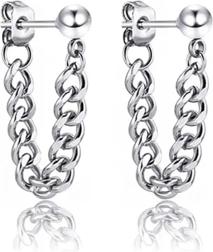 Personalized Punk Chain Tassel Ball Studs Unique Silver Chain Dangle Drop Earrings for Women Men Unisex