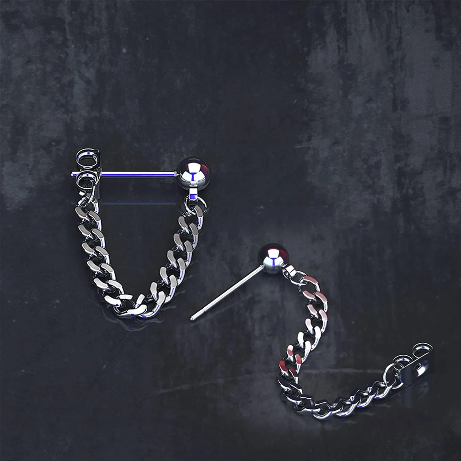 Personalized Punk Chain Tassel Ball Studs Unique Silver Chain Dangle Drop Earrings for Women Men Unisex