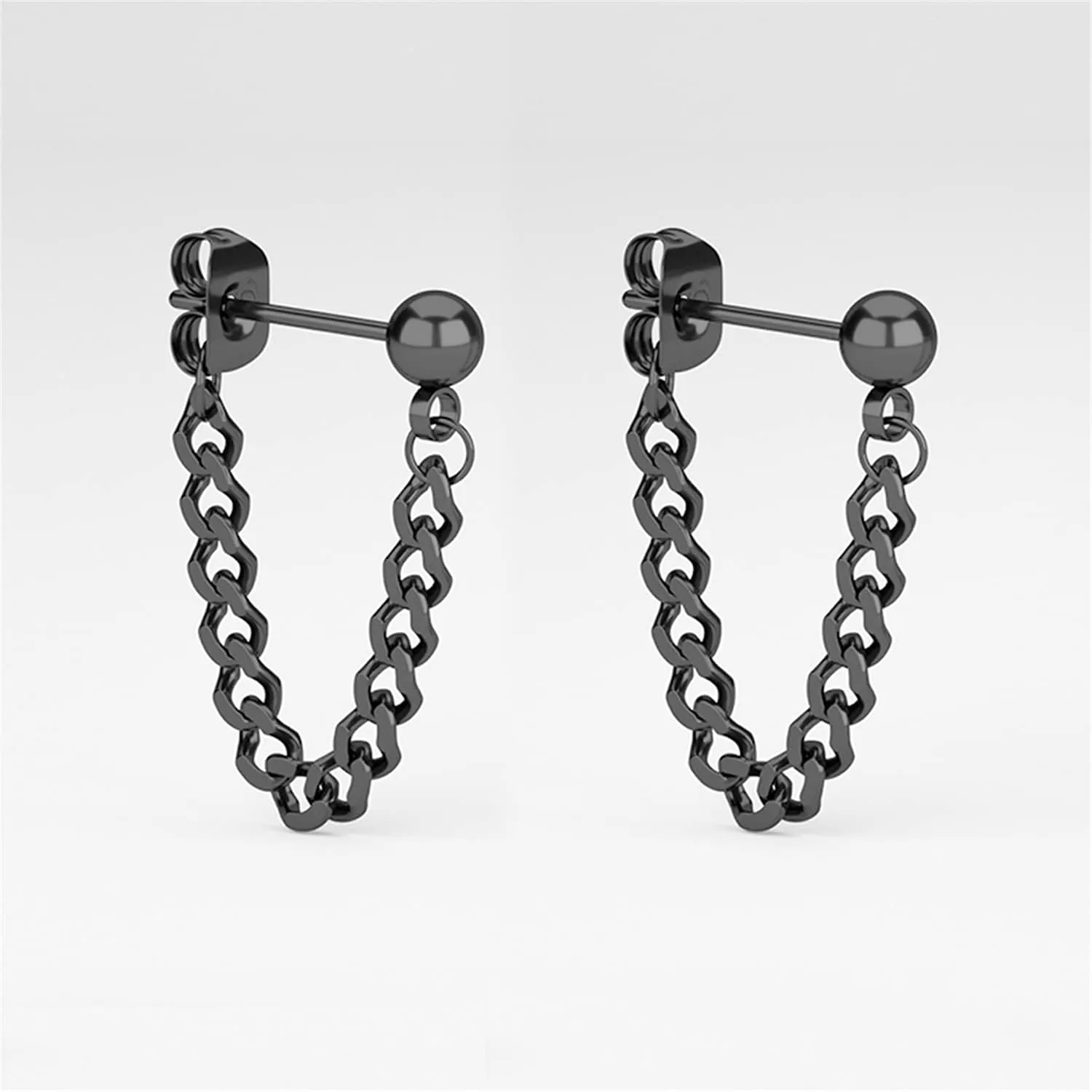 Personalized Punk Chain Tassel Ball Studs Unique Silver Chain Dangle Drop Earrings for Women Men Unisex