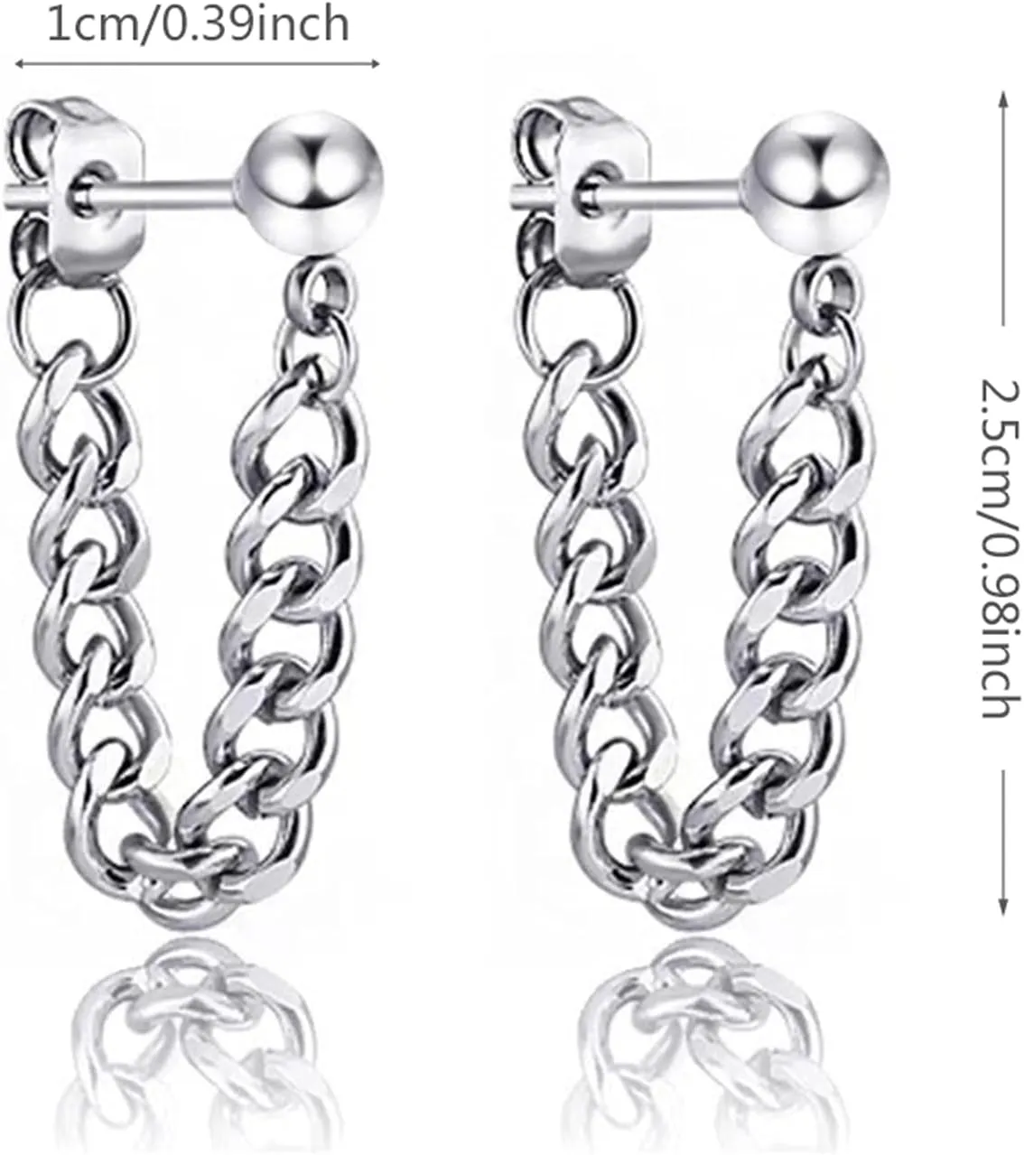 Personalized Punk Chain Tassel Ball Studs Unique Silver Chain Dangle Drop Earrings for Women Men Unisex