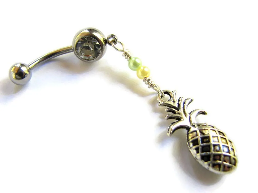 Pineapple Belly Button Ring, Dangle Navel Piercing