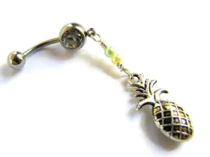 Pineapple Belly Button Ring, Dangle Navel Piercing