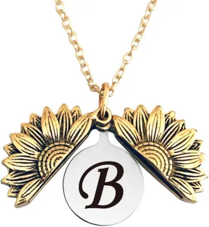 Pingyongchang Sunshine engraved necklace letter sunflower pendant necklace jewelry Mother's Day gift female