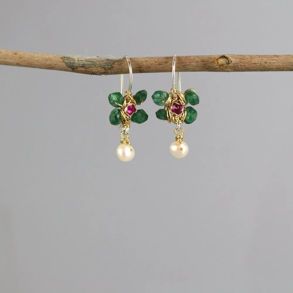 Pink Green Jasmine Earrings