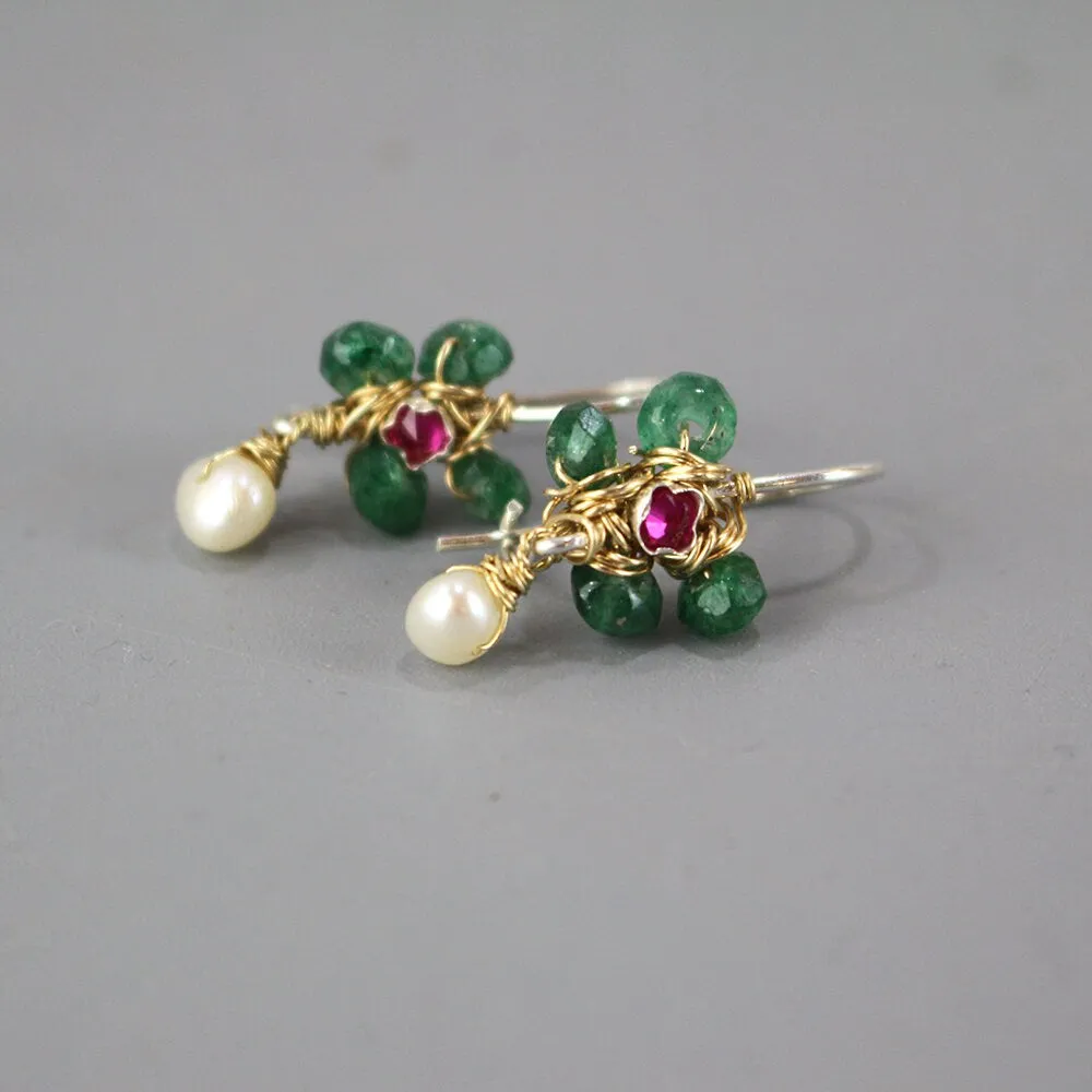 Pink Green Jasmine Earrings