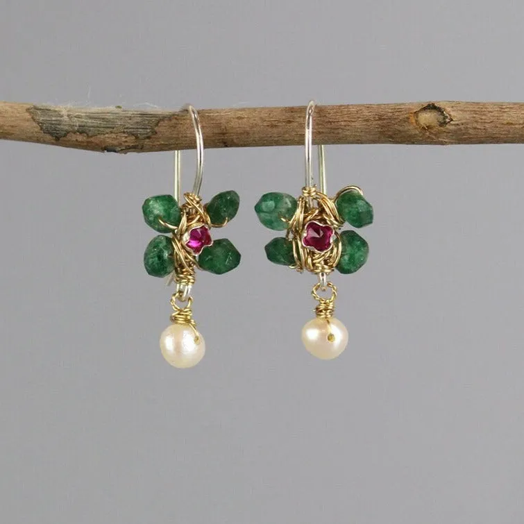 Pink Green Jasmine Earrings