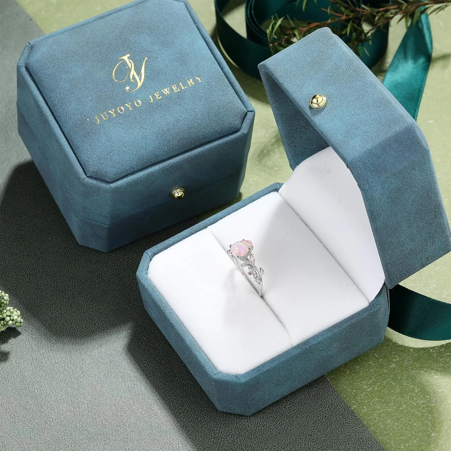 Pink Opal Engagement Rings for Women, 925 Sterling Silver Branch Rings for Women, Pear Cut Opal Promise Rings for Her Wedding Rings for Women Size 3-10