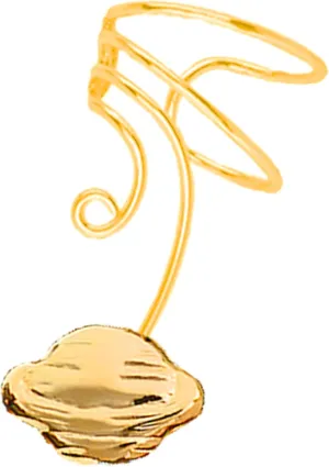 Planet Saturn Gold On 925 Sterling Non-Pierced Wave Left Ear Cuff Earring
