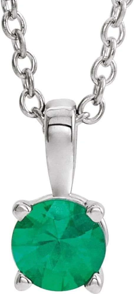 Platinum 3mm Round Shape Emerald Birthstone Necklace Fine Jewelry for Women Gifts for Her (7x3.25mm), 16-18"
