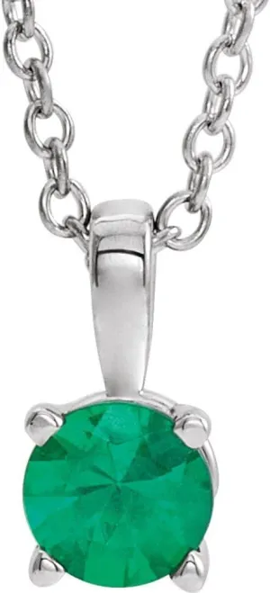 Platinum 3mm Round Shape Emerald Birthstone Necklace Fine Jewelry for Women Gifts for Her (7x3.25mm), 16-18"