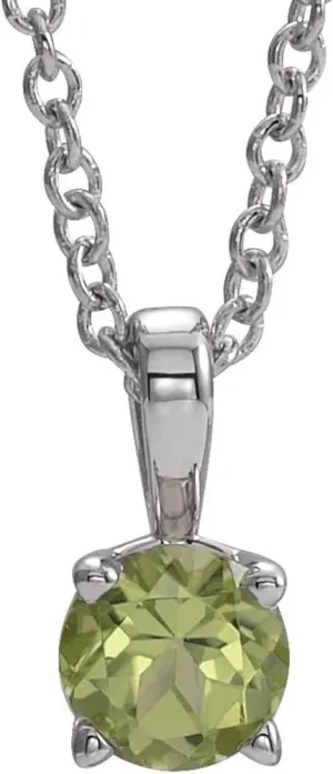 Platinum 3mm Round Shape Peridot Birthstone Necklace Fine Jewelry for Women Gifts for Her (7x3.25mm), 16-18"