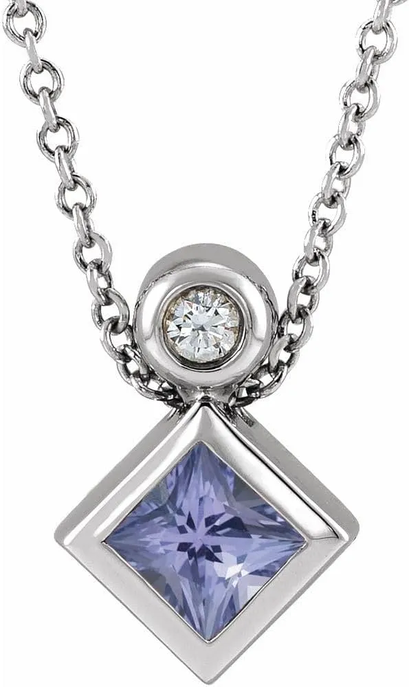 Platinum 4x4mm Square Shape Tanzanite and .03 cttw Diamond Necklace Fine Jewelry for Women Gifts for Her (11.77x8.3mm, G-H, SI2-SI3), 16-18"