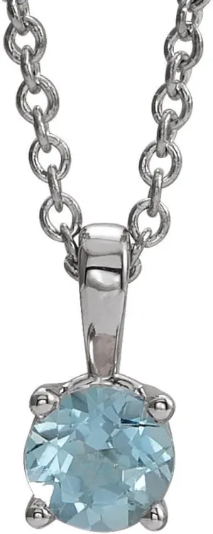 Platinum 5mm Round Shape Aquamarine Birthstone Necklace Fine Jewelry for Women Gifts for Her (9.5x5mm), 16-18"
