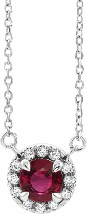 Platinum 6.5mm Round Shape Mozambique Garnet and 1/5 cttw Diamond Halo-Style Necklace Fine Jewelry for Women Gifts for Her (9.9mm, G-H, SI2-SI3), 18"