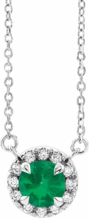 Platinum 6mm Round Shape Emerald and 1/5 cttw Diamond Halo-Style Necklace Fine Jewelry for Women Gifts for Her (9.4mm, G-H, SI2-SI3), 18"