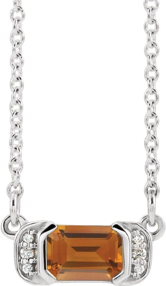 Platinum Emerald Cut Citrine and .02 cttw Diamond Bar Necklace Fine Jewelry for Women Gifts for Her (5.48x11.65mm, G-H, SI2-SI3), 16"
