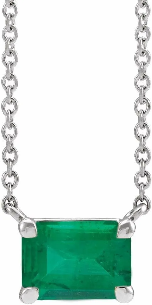 Platinum Lab-Created Emerald Cut Claw Prong Solitaire Necklace Fine Jewelry for Women Gifts for Her, 18"